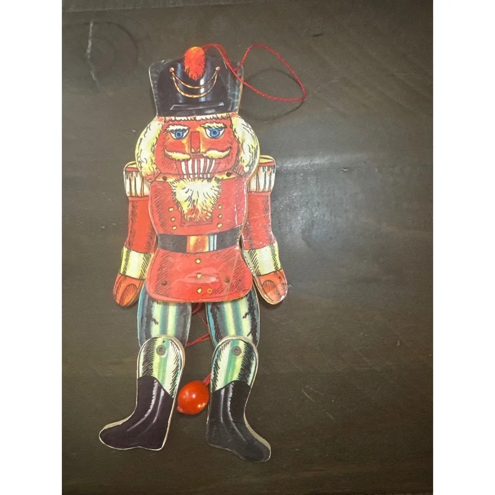 Vintage Nutcracker Jumping Jack Christmas Ornament Pull String Articulated Red
